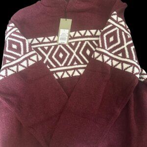 NWT Goodfellow Shawl Collar Sweater Large Aztec Burgundy